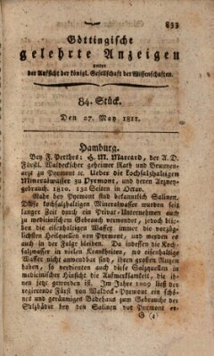 Göttingische gelehrte Anzeigen (Göttingische Zeitungen von gelehrten Sachen) Montag 27. Mai 1811