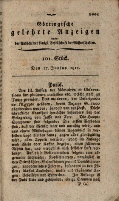 Göttingische gelehrte Anzeigen (Göttingische Zeitungen von gelehrten Sachen) Donnerstag 27. Juni 1811