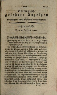 Göttingische gelehrte Anzeigen (Göttingische Zeitungen von gelehrten Sachen) Donnerstag 4. Juli 1811