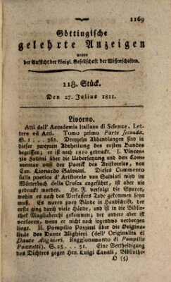 Göttingische gelehrte Anzeigen (Göttingische Zeitungen von gelehrten Sachen) Samstag 27. Juli 1811