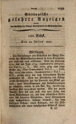 Göttingische gelehrte Anzeigen (Göttingische Zeitungen von gelehrten Sachen) Montag 29. Juli 1811