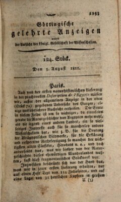 Göttingische gelehrte Anzeigen (Göttingische Zeitungen von gelehrten Sachen) Montag 5. August 1811