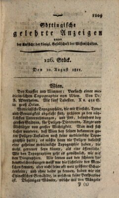 Göttingische gelehrte Anzeigen (Göttingische Zeitungen von gelehrten Sachen) Samstag 10. August 1811