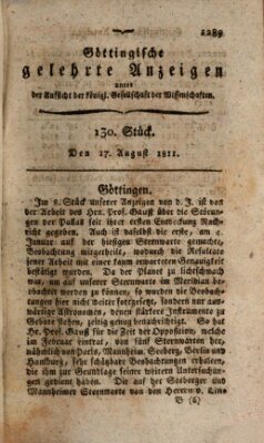 Göttingische gelehrte Anzeigen (Göttingische Zeitungen von gelehrten Sachen) Samstag 17. August 1811