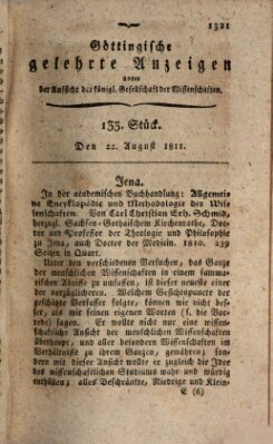 Göttingische gelehrte Anzeigen (Göttingische Zeitungen von gelehrten Sachen) Donnerstag 22. August 1811