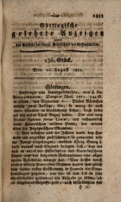 Göttingische gelehrte Anzeigen (Göttingische Zeitungen von gelehrten Sachen) Montag 26. August 1811