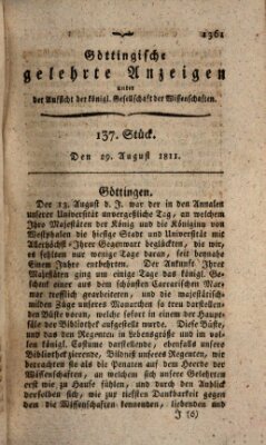 Göttingische gelehrte Anzeigen (Göttingische Zeitungen von gelehrten Sachen) Donnerstag 29. August 1811