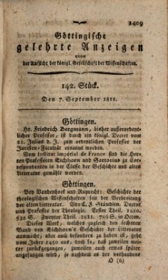 Göttingische gelehrte Anzeigen (Göttingische Zeitungen von gelehrten Sachen) Samstag 7. September 1811