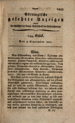 Göttingische gelehrte Anzeigen (Göttingische Zeitungen von gelehrten Sachen) Montag 9. September 1811