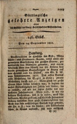 Göttingische gelehrte Anzeigen (Göttingische Zeitungen von gelehrten Sachen) Samstag 14. September 1811