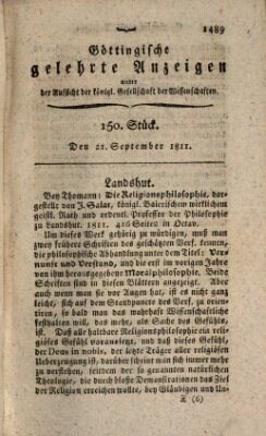 Göttingische gelehrte Anzeigen (Göttingische Zeitungen von gelehrten Sachen) Samstag 21. September 1811