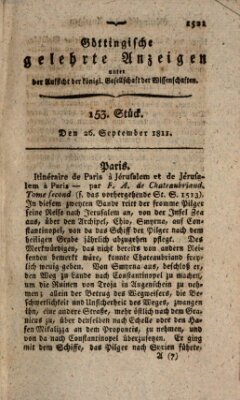 Göttingische gelehrte Anzeigen (Göttingische Zeitungen von gelehrten Sachen) Donnerstag 26. September 1811