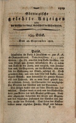 Göttingische gelehrte Anzeigen (Göttingische Zeitungen von gelehrten Sachen) Samstag 28. September 1811