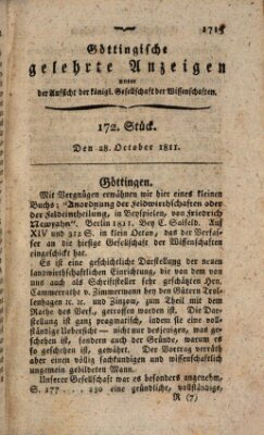 Göttingische gelehrte Anzeigen (Göttingische Zeitungen von gelehrten Sachen) Montag 28. Oktober 1811