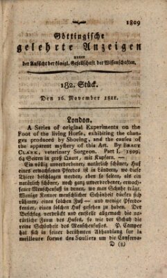 Göttingische gelehrte Anzeigen (Göttingische Zeitungen von gelehrten Sachen) Samstag 16. November 1811