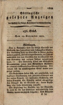 Göttingische gelehrte Anzeigen (Göttingische Zeitungen von gelehrten Sachen) Samstag 23. November 1811