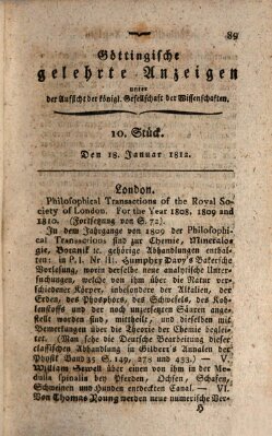 Göttingische gelehrte Anzeigen (Göttingische Zeitungen von gelehrten Sachen) Samstag 18. Januar 1812