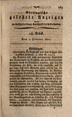 Göttingische gelehrte Anzeigen (Göttingische Zeitungen von gelehrten Sachen) Samstag 1. Februar 1812