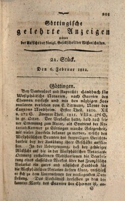 Göttingische gelehrte Anzeigen (Göttingische Zeitungen von gelehrten Sachen) Donnerstag 6. Februar 1812