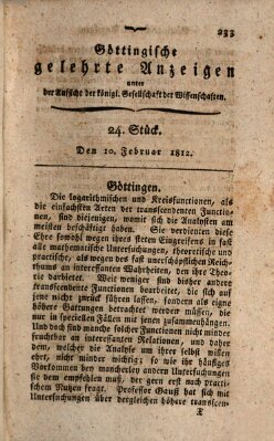 Göttingische gelehrte Anzeigen (Göttingische Zeitungen von gelehrten Sachen) Montag 10. Februar 1812