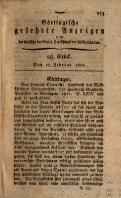 Göttingische gelehrte Anzeigen (Göttingische Zeitungen von gelehrten Sachen) Montag 17. Februar 1812