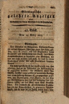 Göttingische gelehrte Anzeigen (Göttingische Zeitungen von gelehrten Sachen) Donnerstag 19. März 1812