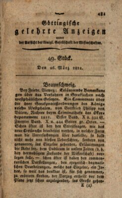 Göttingische gelehrte Anzeigen (Göttingische Zeitungen von gelehrten Sachen) Donnerstag 26. März 1812