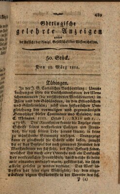 Göttingische gelehrte Anzeigen (Göttingische Zeitungen von gelehrten Sachen) Samstag 28. März 1812