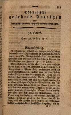 Göttingische gelehrte Anzeigen (Göttingische Zeitungen von gelehrten Sachen) Montag 30. März 1812