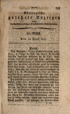 Göttingische gelehrte Anzeigen (Göttingische Zeitungen von gelehrten Sachen) Montag 13. April 1812