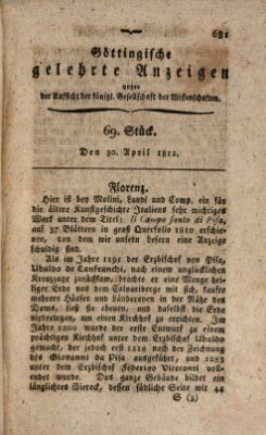 Göttingische gelehrte Anzeigen (Göttingische Zeitungen von gelehrten Sachen) Donnerstag 30. April 1812