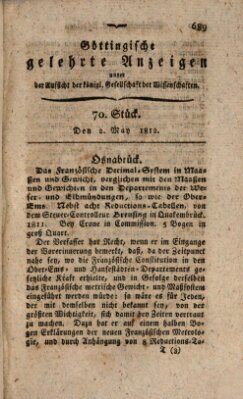 Göttingische gelehrte Anzeigen (Göttingische Zeitungen von gelehrten Sachen) Samstag 2. Mai 1812