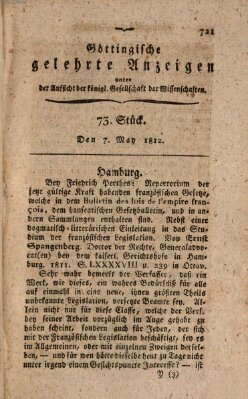 Göttingische gelehrte Anzeigen (Göttingische Zeitungen von gelehrten Sachen) Donnerstag 7. Mai 1812