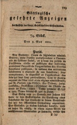 Göttingische gelehrte Anzeigen (Göttingische Zeitungen von gelehrten Sachen) Samstag 9. Mai 1812