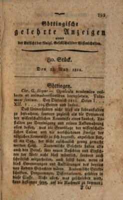 Göttingische gelehrte Anzeigen (Göttingische Zeitungen von gelehrten Sachen) Montag 18. Mai 1812