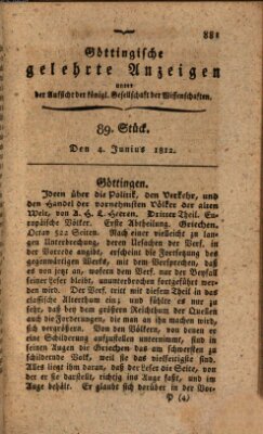 Göttingische gelehrte Anzeigen (Göttingische Zeitungen von gelehrten Sachen) Donnerstag 4. Juni 1812