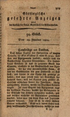 Göttingische gelehrte Anzeigen (Göttingische Zeitungen von gelehrten Sachen) Samstag 13. Juni 1812