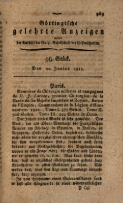 Göttingische gelehrte Anzeigen (Göttingische Zeitungen von gelehrten Sachen) Samstag 20. Juni 1812