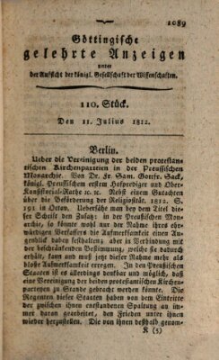 Göttingische gelehrte Anzeigen (Göttingische Zeitungen von gelehrten Sachen) Samstag 11. Juli 1812