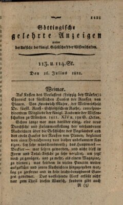 Göttingische gelehrte Anzeigen (Göttingische Zeitungen von gelehrten Sachen) Donnerstag 16. Juli 1812