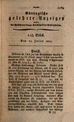 Göttingische gelehrte Anzeigen (Göttingische Zeitungen von gelehrten Sachen) Samstag 25. Juli 1812