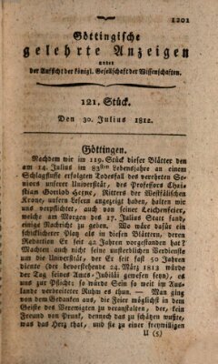 Göttingische gelehrte Anzeigen (Göttingische Zeitungen von gelehrten Sachen) Donnerstag 30. Juli 1812