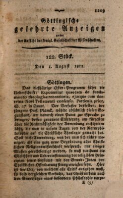 Göttingische gelehrte Anzeigen (Göttingische Zeitungen von gelehrten Sachen) Samstag 1. August 1812