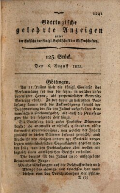 Göttingische gelehrte Anzeigen (Göttingische Zeitungen von gelehrten Sachen) Donnerstag 6. August 1812