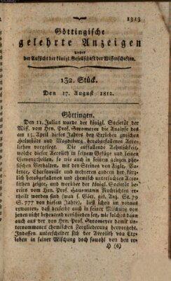 Göttingische gelehrte Anzeigen (Göttingische Zeitungen von gelehrten Sachen) Montag 17. August 1812