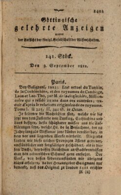 Göttingische gelehrte Anzeigen (Göttingische Zeitungen von gelehrten Sachen) Donnerstag 3. September 1812