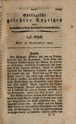 Göttingische gelehrte Anzeigen (Göttingische Zeitungen von gelehrten Sachen) Samstag 12. September 1812