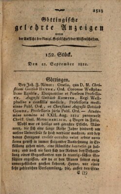 Göttingische gelehrte Anzeigen (Göttingische Zeitungen von gelehrten Sachen) Montag 21. September 1812