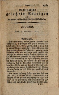 Göttingische gelehrte Anzeigen (Göttingische Zeitungen von gelehrten Sachen) Samstag 3. Oktober 1812