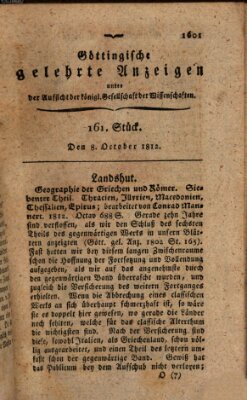 Göttingische gelehrte Anzeigen (Göttingische Zeitungen von gelehrten Sachen) Donnerstag 8. Oktober 1812